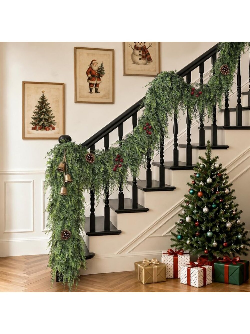 Lifelike 16FT Artificial Cedar Garland for Railing, Holiday Decor, Christmas